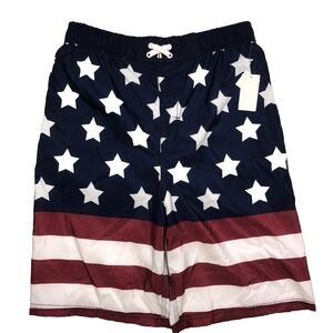 Joe Boxer Swim Trunks Boys XL  14-16 USA American Flag Patriotic UPF50 NEW‎